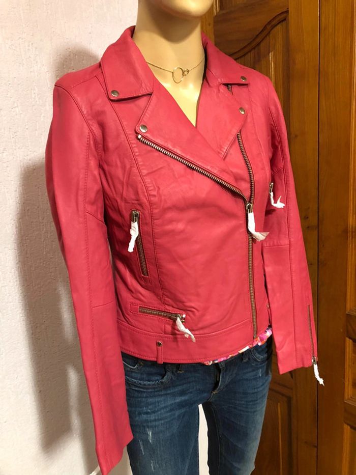 Veste en cuir rose Fuchsia - n e u v e - photo numéro 2