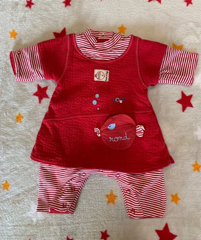 Combinaison Robe Sucre d’Orge Marinière Rouge & Blanche 1M