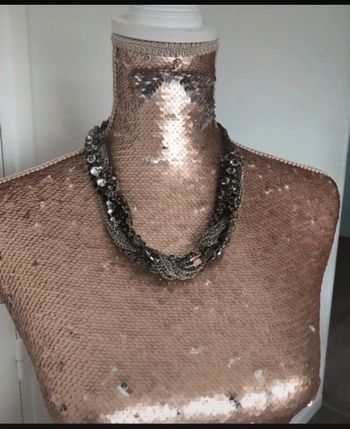 Collier multi rang argenté strass Neuf