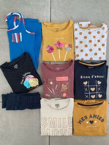 Lot 9 pièces 8 ans (1 te shirt MC + collant) offerts