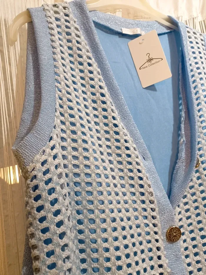 Gilet filet sans manches bleu clair - photo numéro 2
