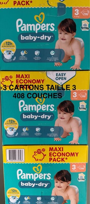 3 cartons de couches Pampers taille 3