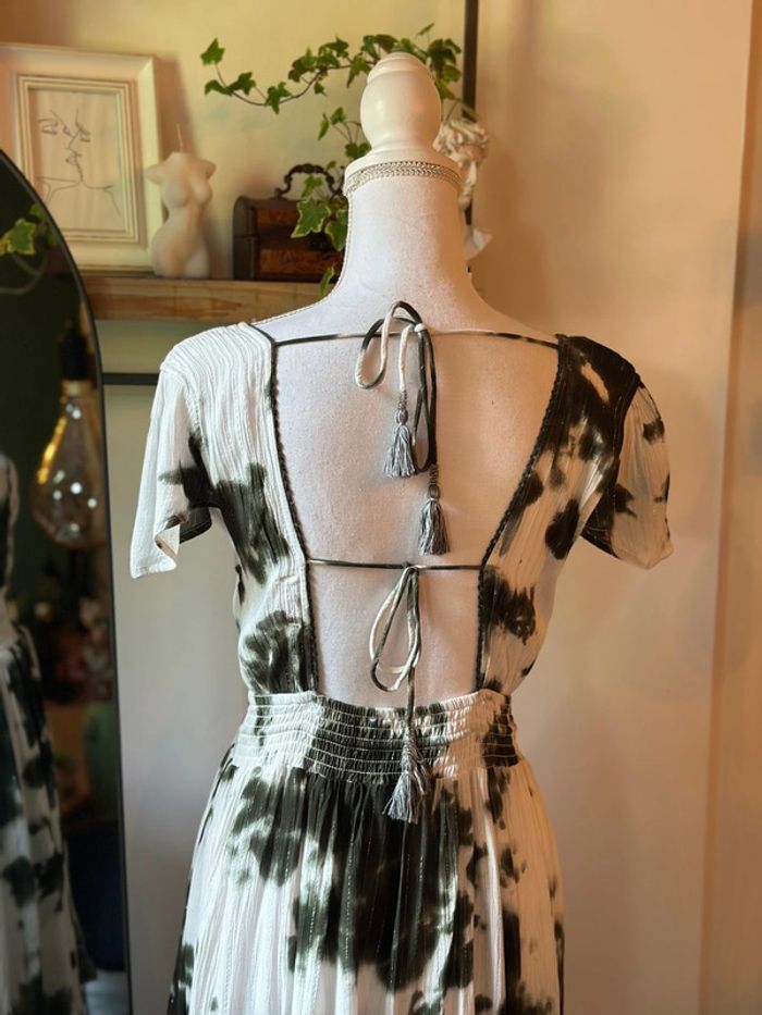 Robe longue kaki et blanc dos nu modèle chica taille S - Goa Paris - photo numéro 5