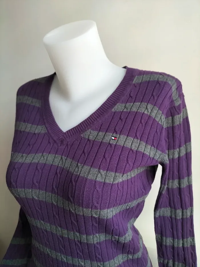 Pull Femmes Col V 100% Coton - Tommy Hilfiger - Taille S - photo numéro 2