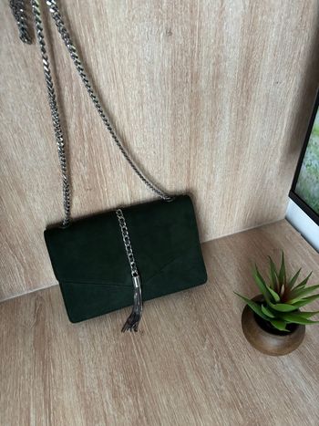Sac à main vert enveloppe chaîne argenté