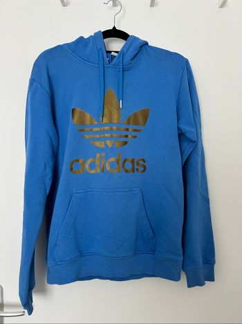 Sweat bleu molletonné à capuche logo or Adidas S
