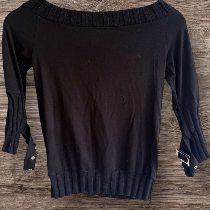 Pull manches 3/4 noir avec détail rock taille 36 S - photo numéro 5