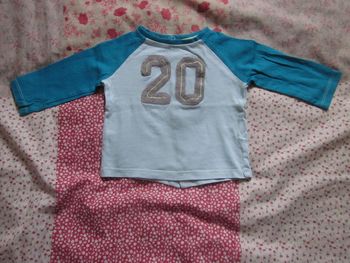 T-Shirt manches longues bleu/vert 6 mois