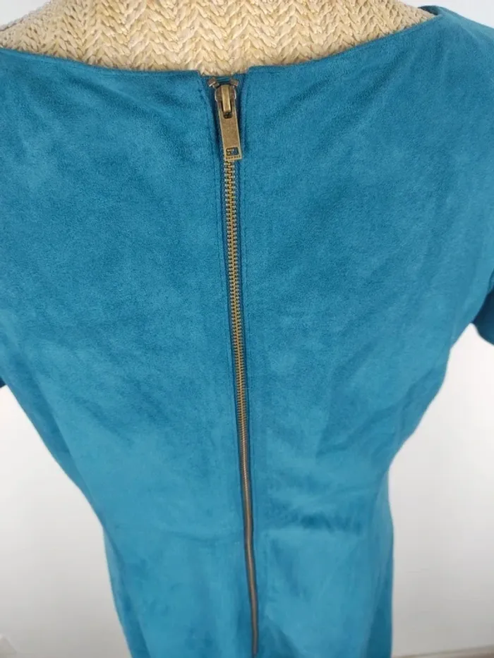 Robe mi-longue manches courtes suédine bleu canard taille 42 Esprit - photo numéro 5