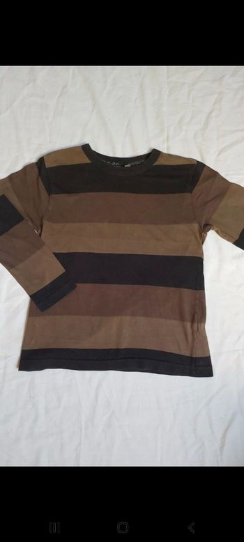 T-shirt manches longues  rayé marron /kaki/noir garçon 8 ans