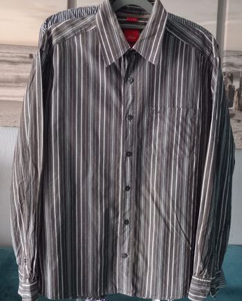 Chemise homme S.Oliver M rayures marron gris bleu – Regular Fit