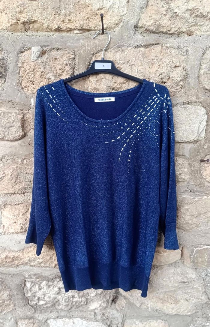 Pull bleu marine pailleté femme taille 4 Christine Laure - photo numéro 1