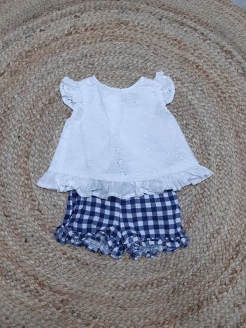 Tenue haut blanc et short à carreaux Primark 62 cm