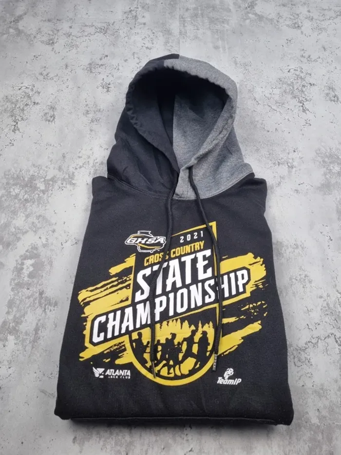 Pull à capuche universitaire noir & gris – Taille L Homme (mesures en photos) - photo numéro 2