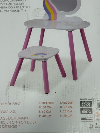 Coiffeuse avec tabouret licorne 