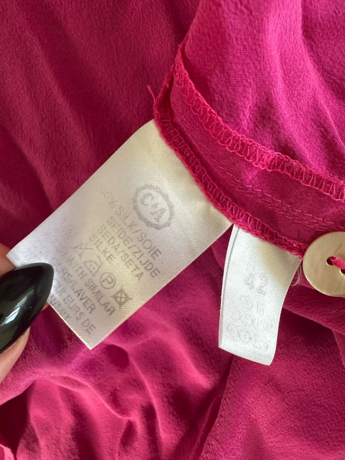 Chemise rose fuchsia en soie Canda Vintage T42 XL - photo numéro 7
