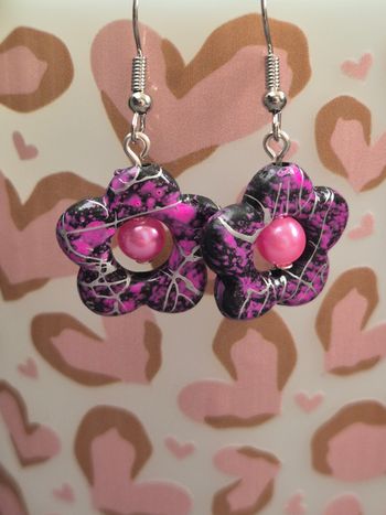 Boucles d’oreilles  "Fleurs Fuchsia 