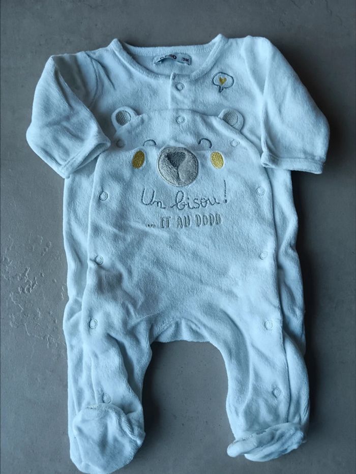 Pyjama grenouillère un bisou et au dodo ours 3 mois
