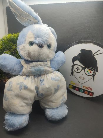 Doudou lapin bleu salopette oiseau coeur blanc tartine et chocolat Peluche 301