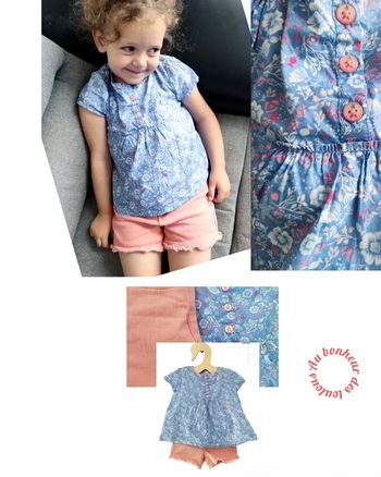 2 ans ensemble été blouse sergent major 92 cm et short tape a l oeil 86 cm