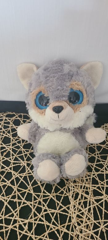 Peluche chat loup gris blanc beige PACO'S