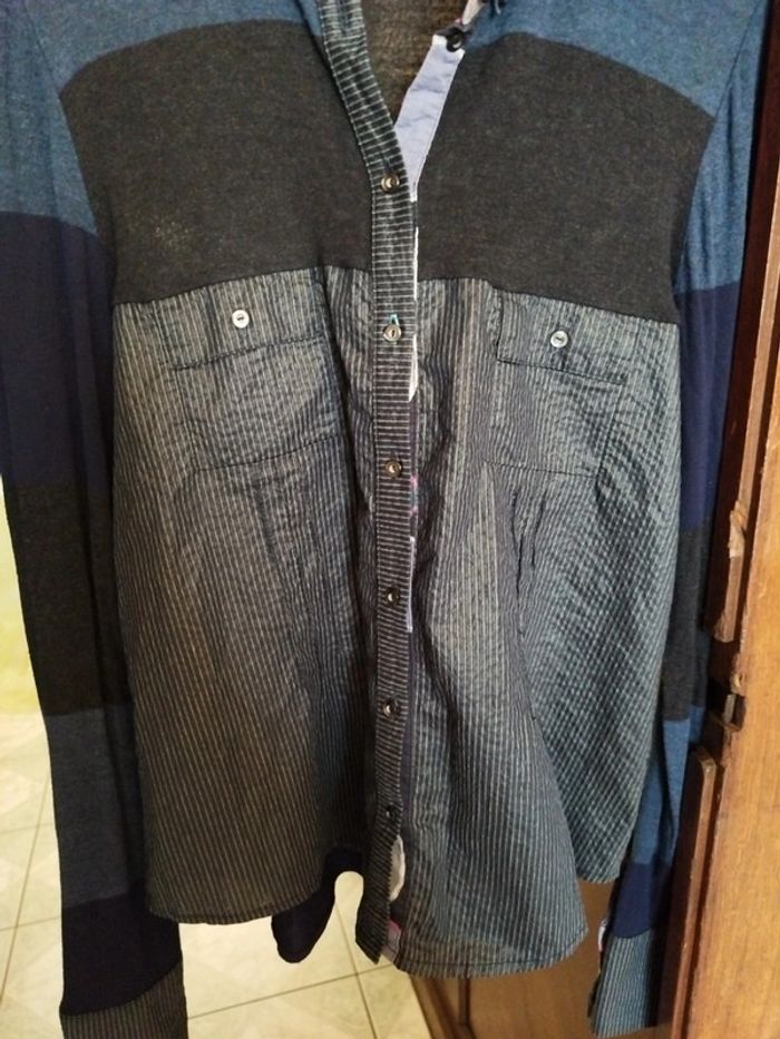 Chemise bleue style patchwork vintage y2k L/40 - photo numéro 5
