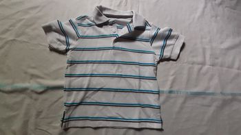 Polo blanc rayé bleu et gris