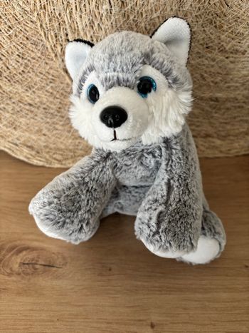 Neuf doudou chien husky gri blanc assis créations Dani 