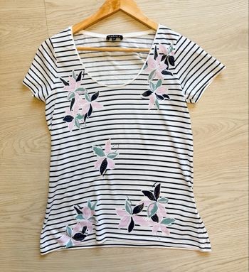 T-shirt manches courtes blanc bleu marine avec imprimé Caroll taille 36 S