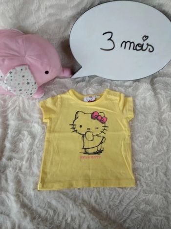 Tee shirt chemise manches courtes Fille 3 mois Hello Kitty 100% coton