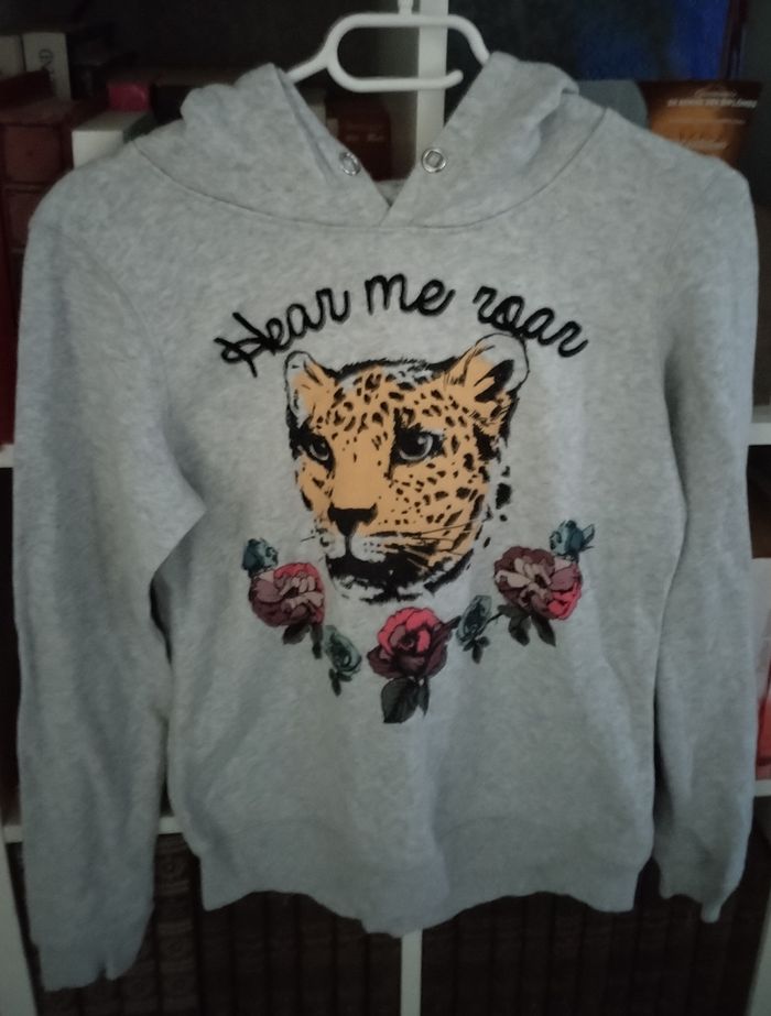 Très beau Sweat à capuche chaud motif tigre pailleté "H&M" 13/14 ans 100% coton