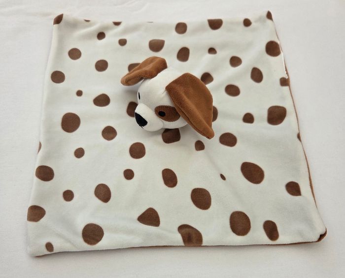 Doudou chien carre plat blanc à pois marron - Dromslott -Ikea