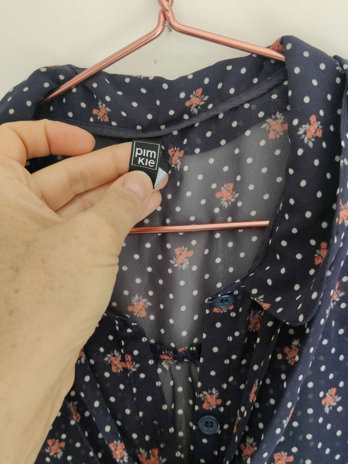 Chemisier blouse pois rétro marine fleurs Pimkie Taille 38 - photo numéro 5