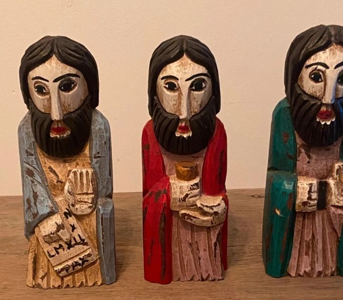 Ensemble de 3 statues en bois colorées - photo numéro 2