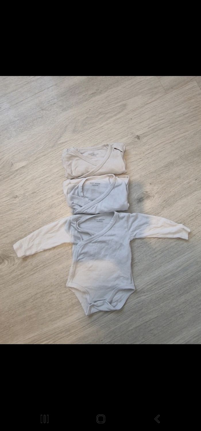 Lot de 3 bodys croisés manches longues 1 mois