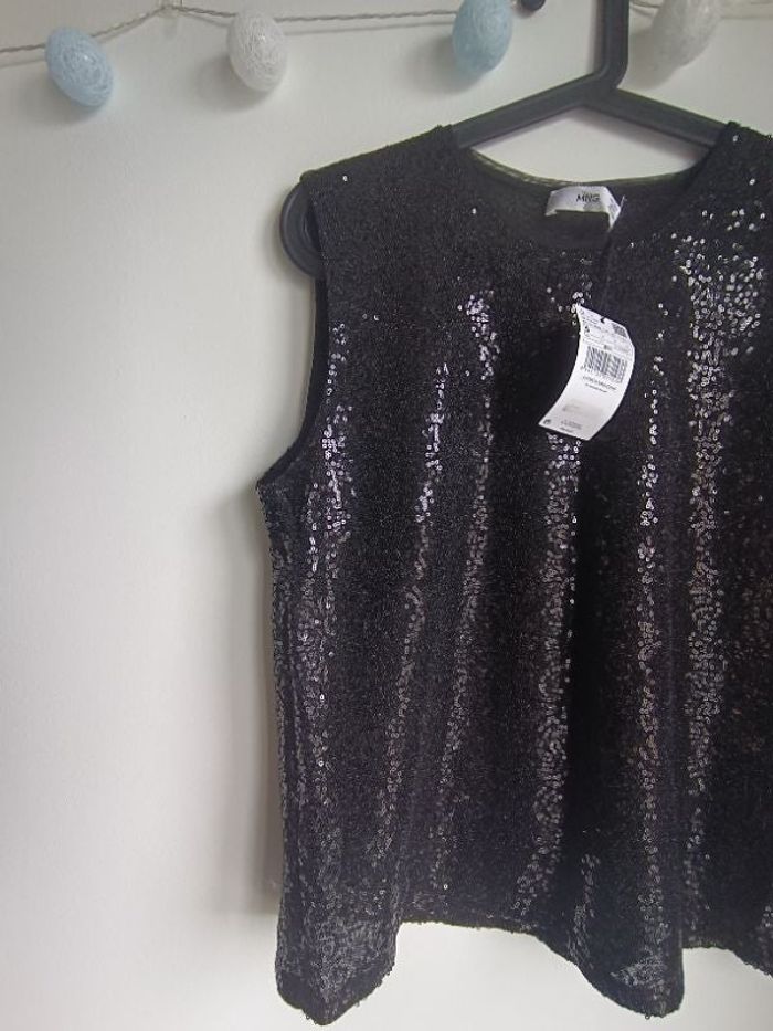 Blouse noire à strass Mango Taille S Neuf avec étiquette