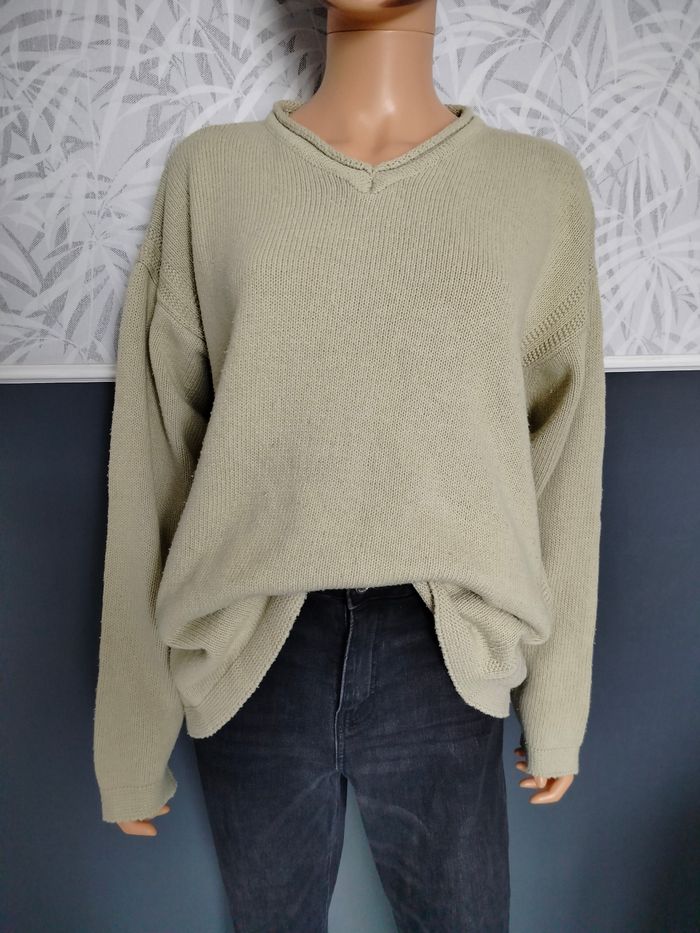 Pull vintage vert pâle col V T44/46 N*481 - photo numéro 3