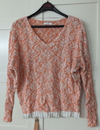 Pull tricot orange et blanc Promod T. M/L