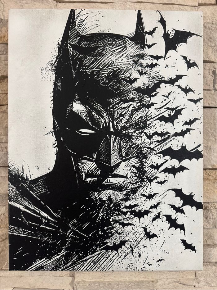 Tableau Batman noir et blanc en toile 30x40cm – Style comics dark