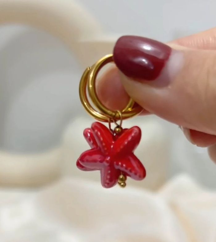 Boucles d’oreilles rouges – Acier inoxydable & céramique – Neuves - photo numéro 2