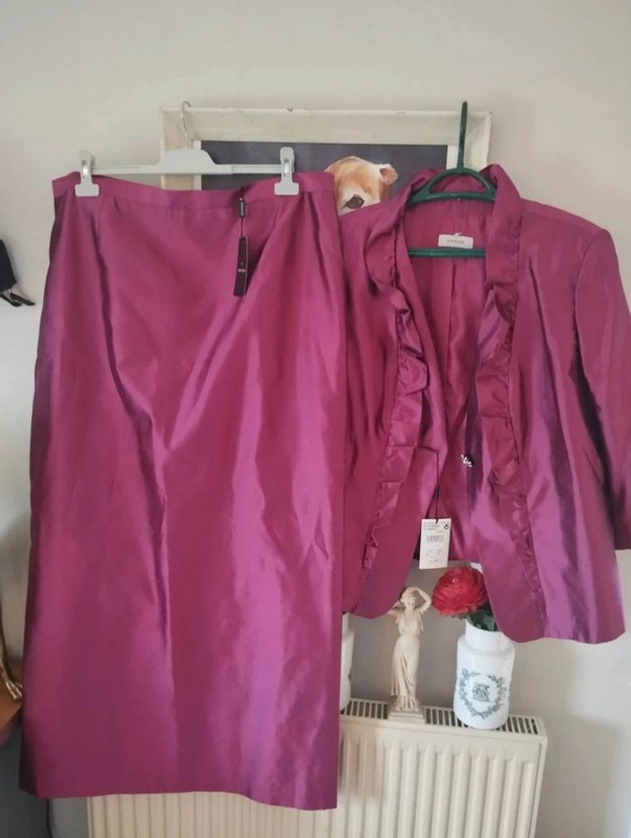 🌹 Ensemble Veste & Jupe Magenta Pure Soie Sintesis T50/52🌹 - photo numéro 15