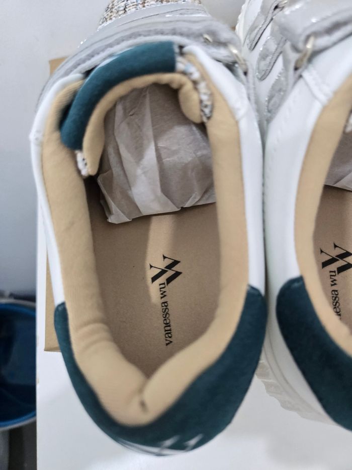 Basket Vanessa Wu Katie blanc vert beige taille 37 neuves authentiques - photo numéro 5