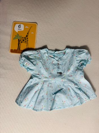 Blouse bébé fille Kenzo 6 mois bleu fleurie – manches courtes
