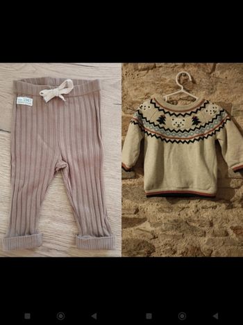 Ensemble pull doublé velours et pantalon/legging, taille 6mois, collection 2025