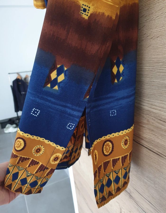 Chemise vintage bleu orange jaune marron - photo numéro 5