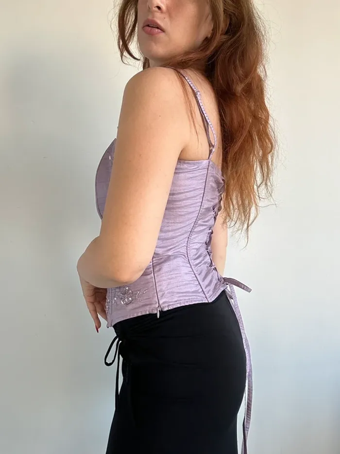 Corset vintage y2k années 90/2000 lila brodé 🪻 - photo numéro 3
