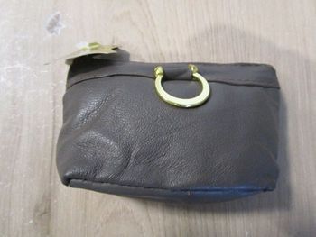 Porte monnaie en cuir d'agneau à zippe - Marron - Neuf - 11 x 7 cm