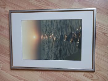 tableau cadre alu et doré photo coucher de soleil 44 x 63 cm