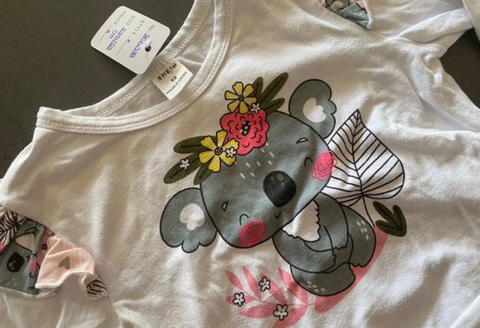 T-shirt blanc longues manches koala SHEIN 2 ans/92 cm [ref.26B038] - photo numéro 2