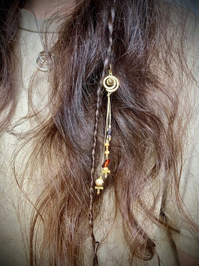 Bijou de cheveux, tresse/dread, macramé pierre Œil de Tigre - photo numéro 4